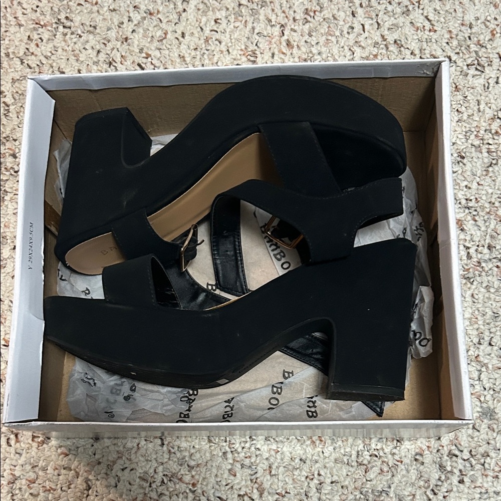 BAMBOO Black Chunky Heel Sandals